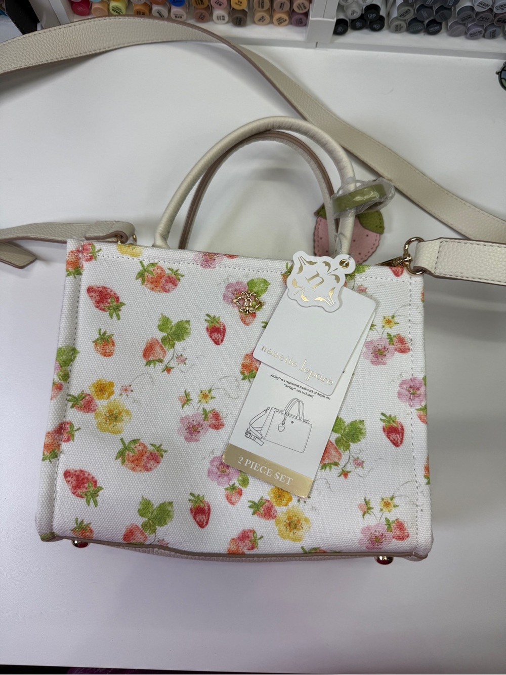 Nannette Lepore 2-Piece White Floral Strawberry Print Women’s Satchel